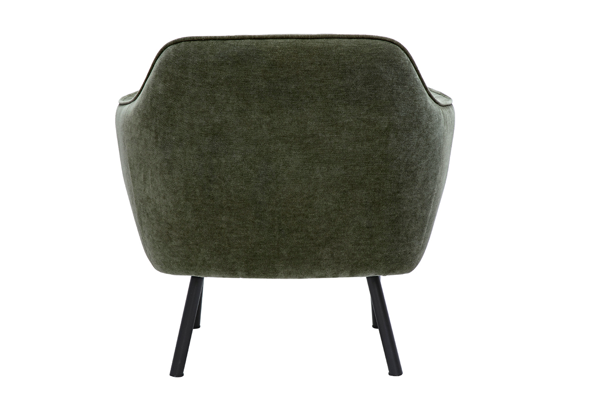 Poltrona design in tessuto effetto velluto verde kaki e metallo nero LAURENS
