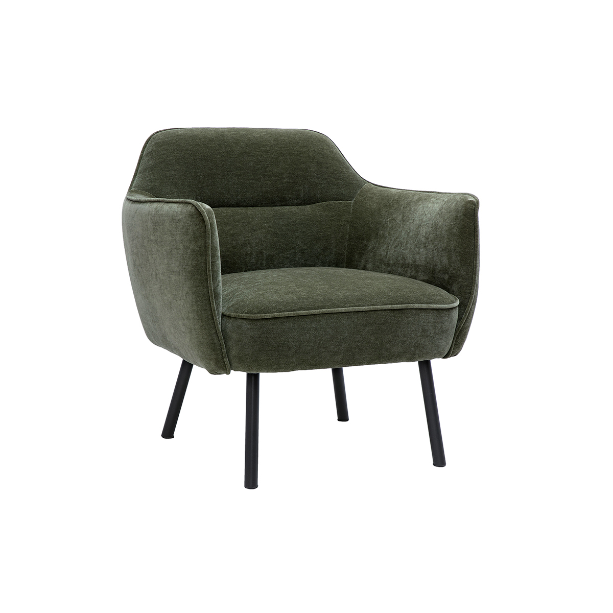 Poltrona design in tessuto effetto velluto verde kaki e metallo nero LAURENS