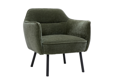 Poltrona design in tessuto effetto velluto verde kaki e metallo nero LAURENS