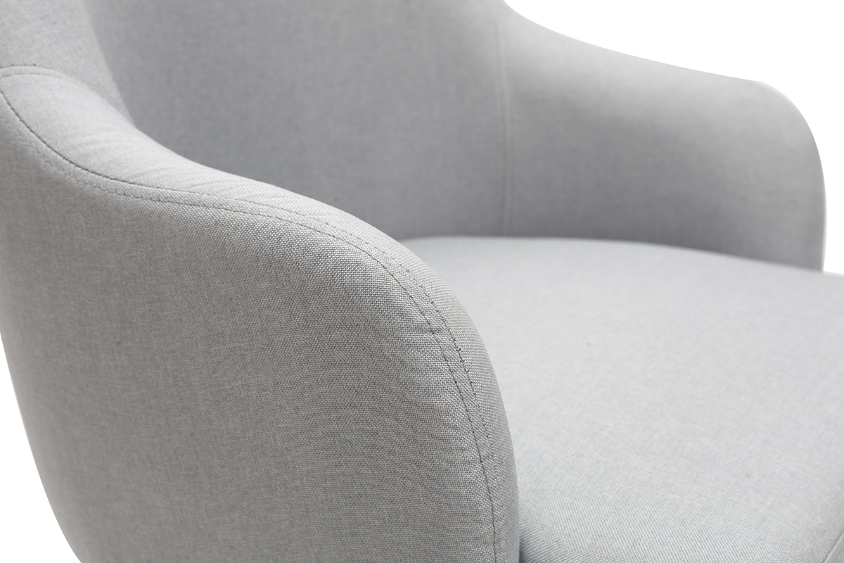 Poltrona design in tessuto grigio chiaro e piedi in metallo nero AMON