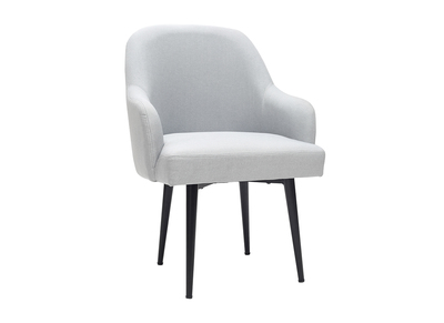 Poltrona design in tessuto grigio chiaro e piedi in metallo nero AMON