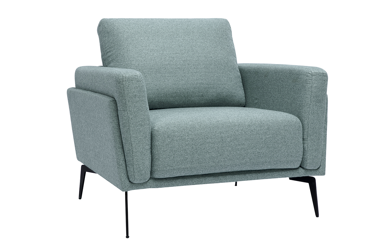 Poltrona design in tessuto grigio-verde e metallo nero MOSCO