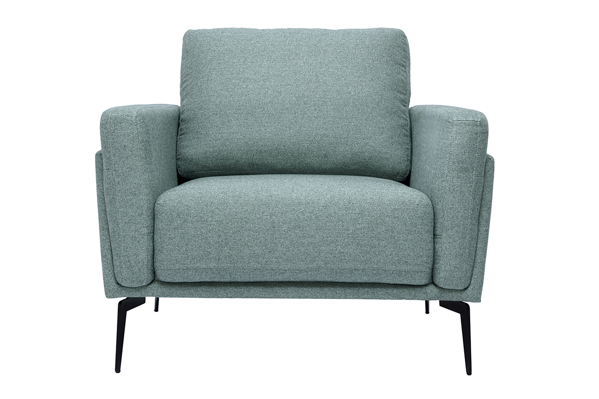 Poltrona design in tessuto grigio-verde e metallo nero MOSCO