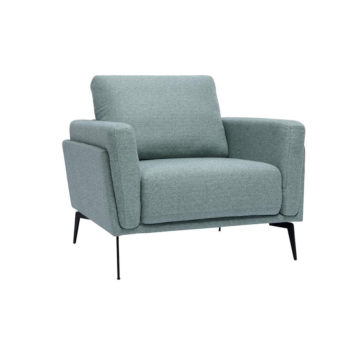 Poltrona design in tessuto grigio-verde e metallo nero MOSCO