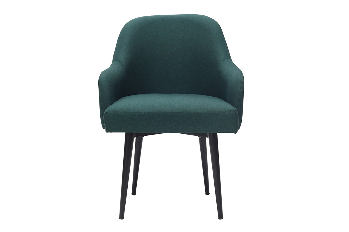 Poltrona design in tessuto verde scuro e piedi in metallo nero AMON