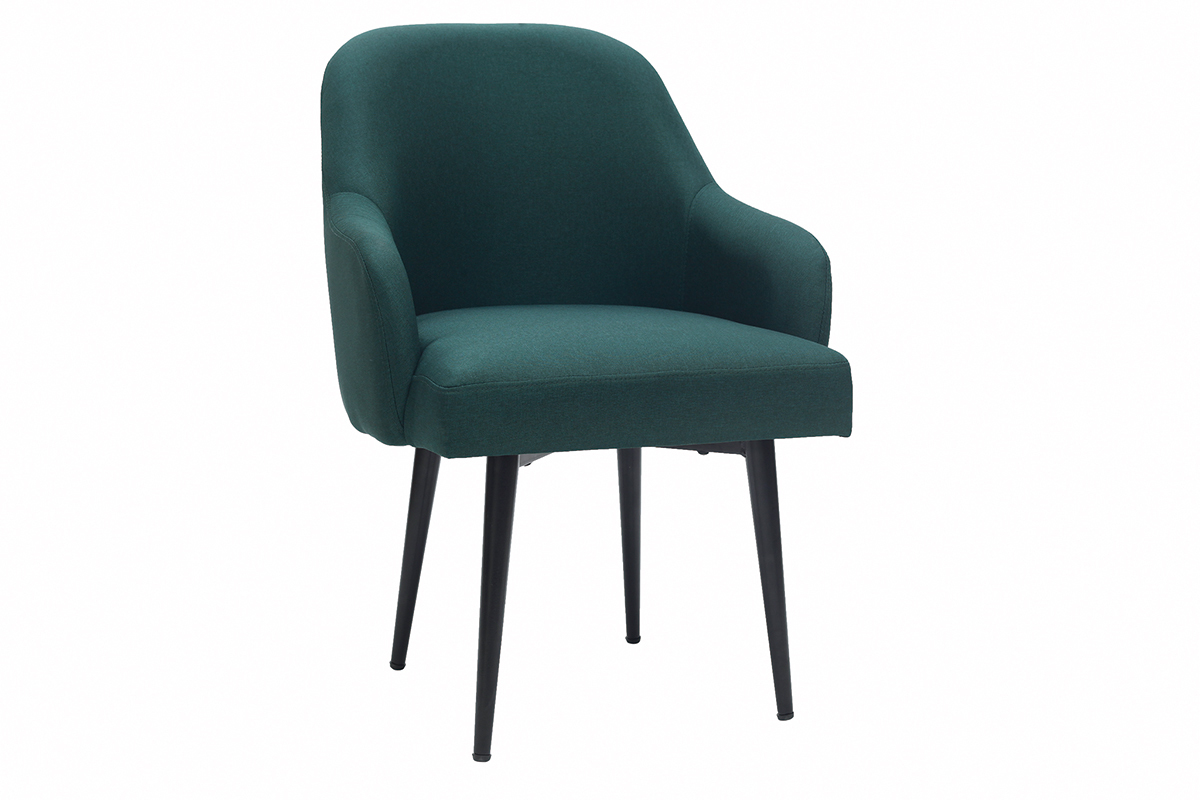 Poltrona design in tessuto verde scuro e piedi in metallo nero AMON