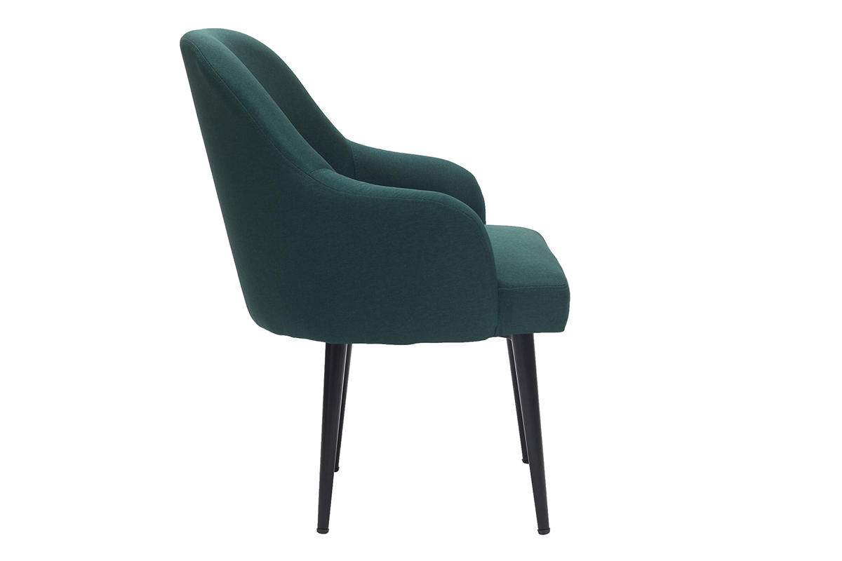 Poltrona design in tessuto verde scuro e piedi in metallo nero AMON