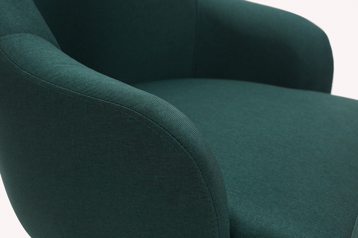Poltrona design in tessuto verde scuro e piedi in metallo nero AMON