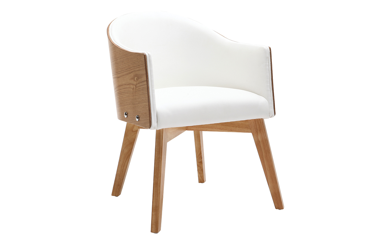 Poltrona design legno chiaro e PU bianco NORDECO