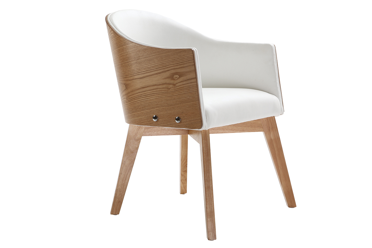 Poltrona design legno chiaro e PU bianco NORDECO