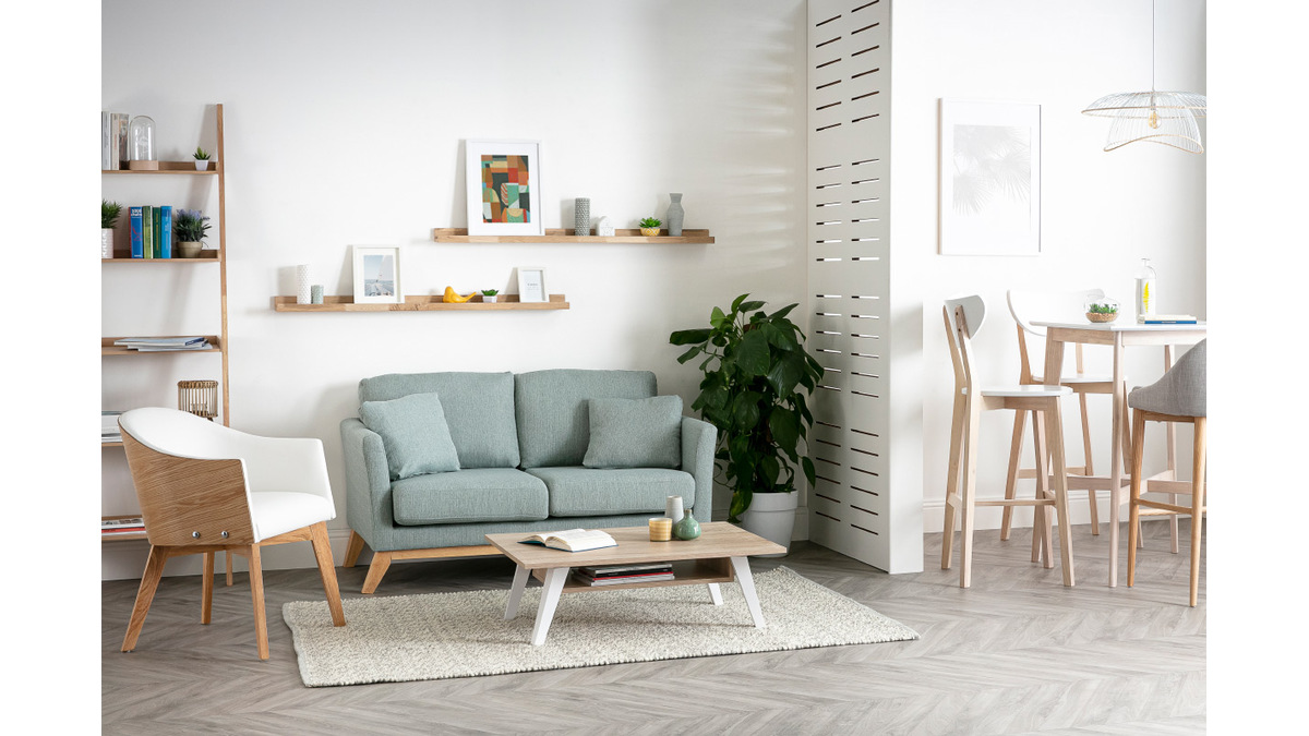 Poltrona design legno chiaro e PU bianco NORDECO