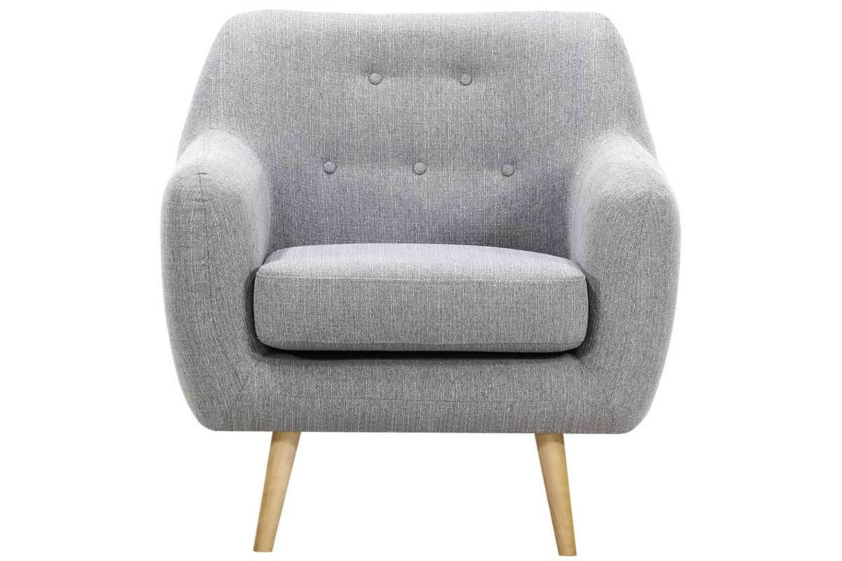 Poltrona design legno chiaro e tessuto grigio perla OLAF