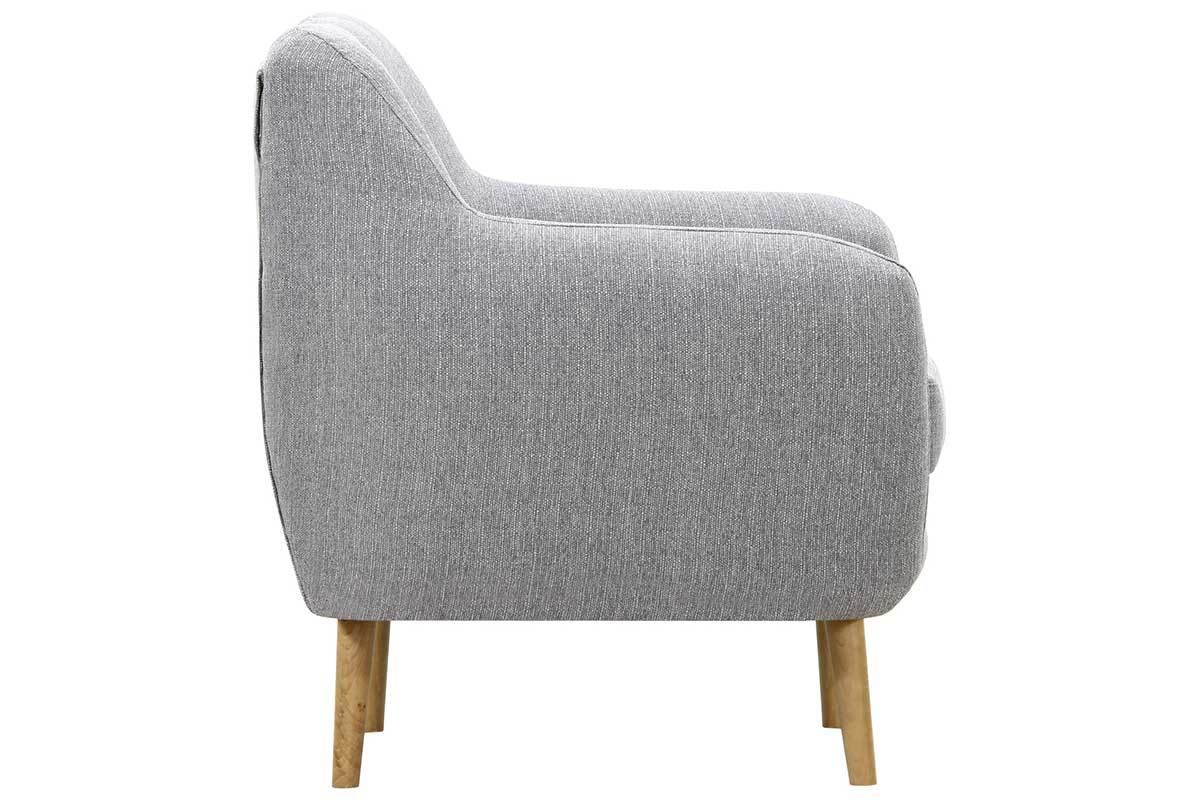 Poltrona design legno chiaro e tessuto grigio perla OLAF