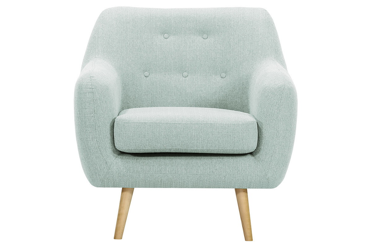 Poltrona design legno chiaro e tessuto verde acqua OLAF