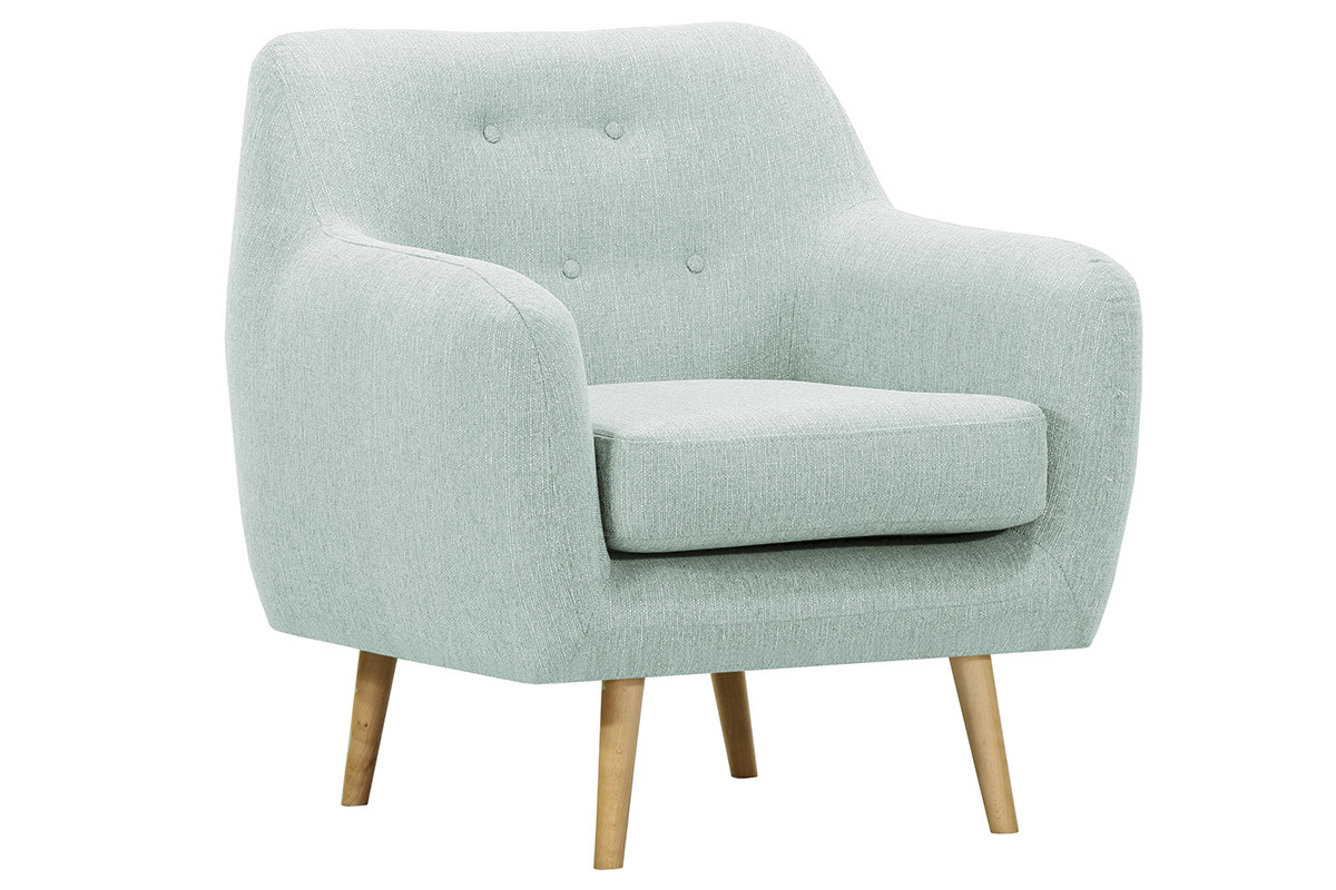 Poltrona design legno chiaro e tessuto verde acqua OLAF