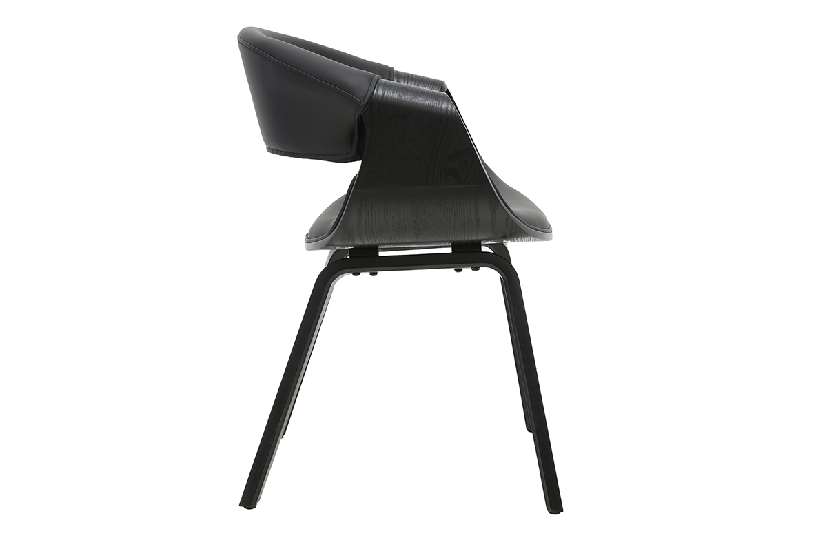 Poltrona di design nera e in legno nero ARAMIS vista di profilo, con seduta e schienale imbottiti.