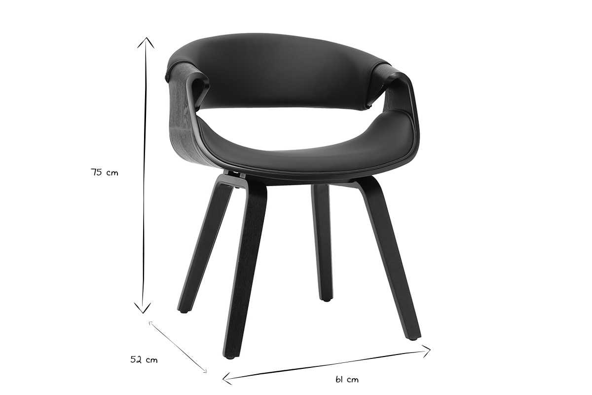 Dimensioni della poltrona di design nera ARAMIS in bianco e nero, altezza 75 cm, larghezza 61 cm, profondit� 52 cm.