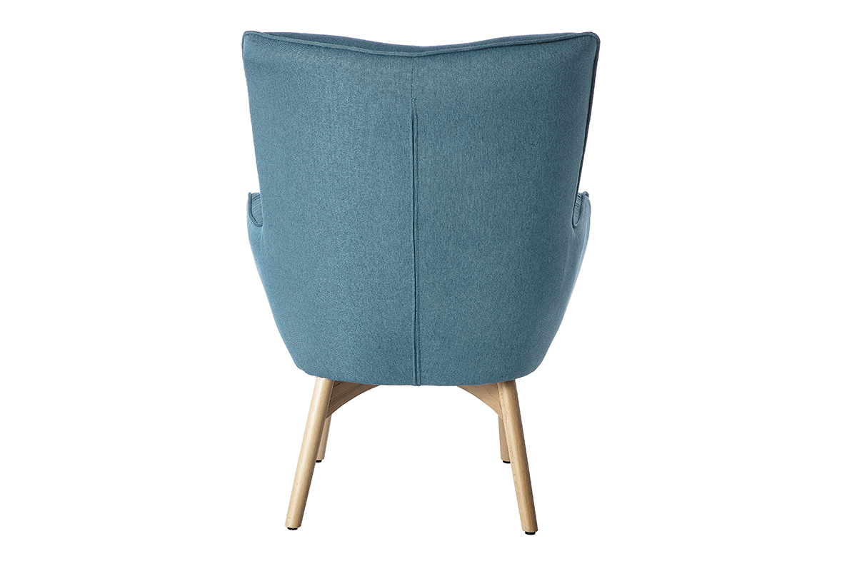 Poltrona design scandinava con poggiapiedi blu petrolio e legno chiaro BRISTOL