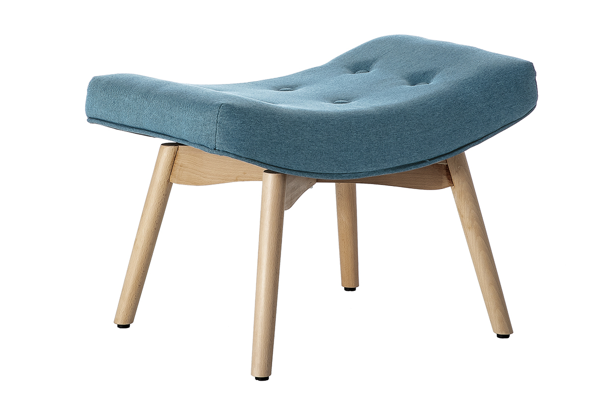 Poltrona design scandinava con poggiapiedi blu petrolio e legno chiaro BRISTOL