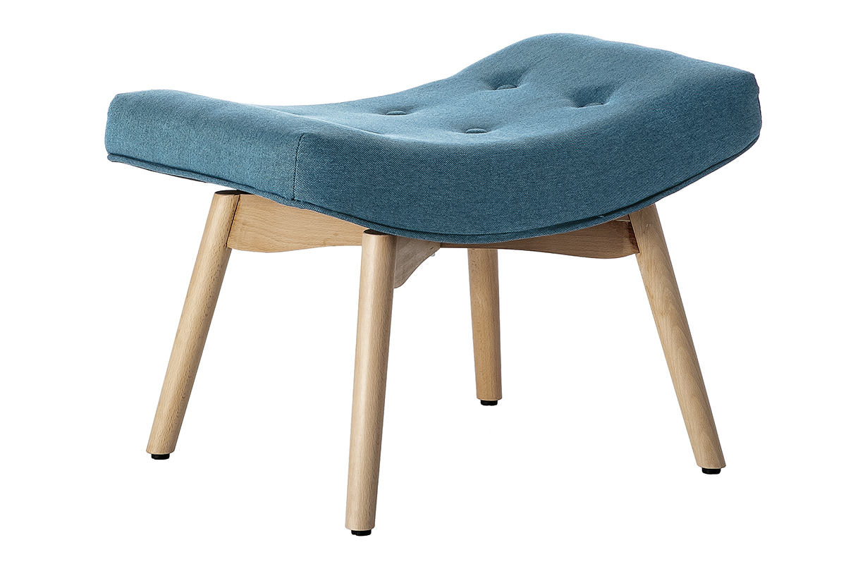 Poltrona design scandinava con poggiapiedi blu petrolio e legno chiaro BRISTOL