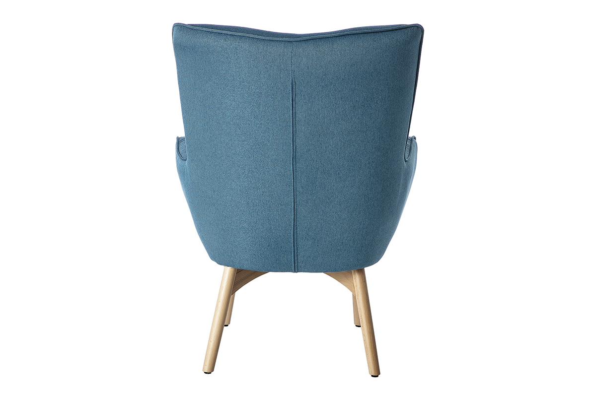 Poltrona design scandinava con poggiapiedi blu petrolio e legno chiaro BRISTOL