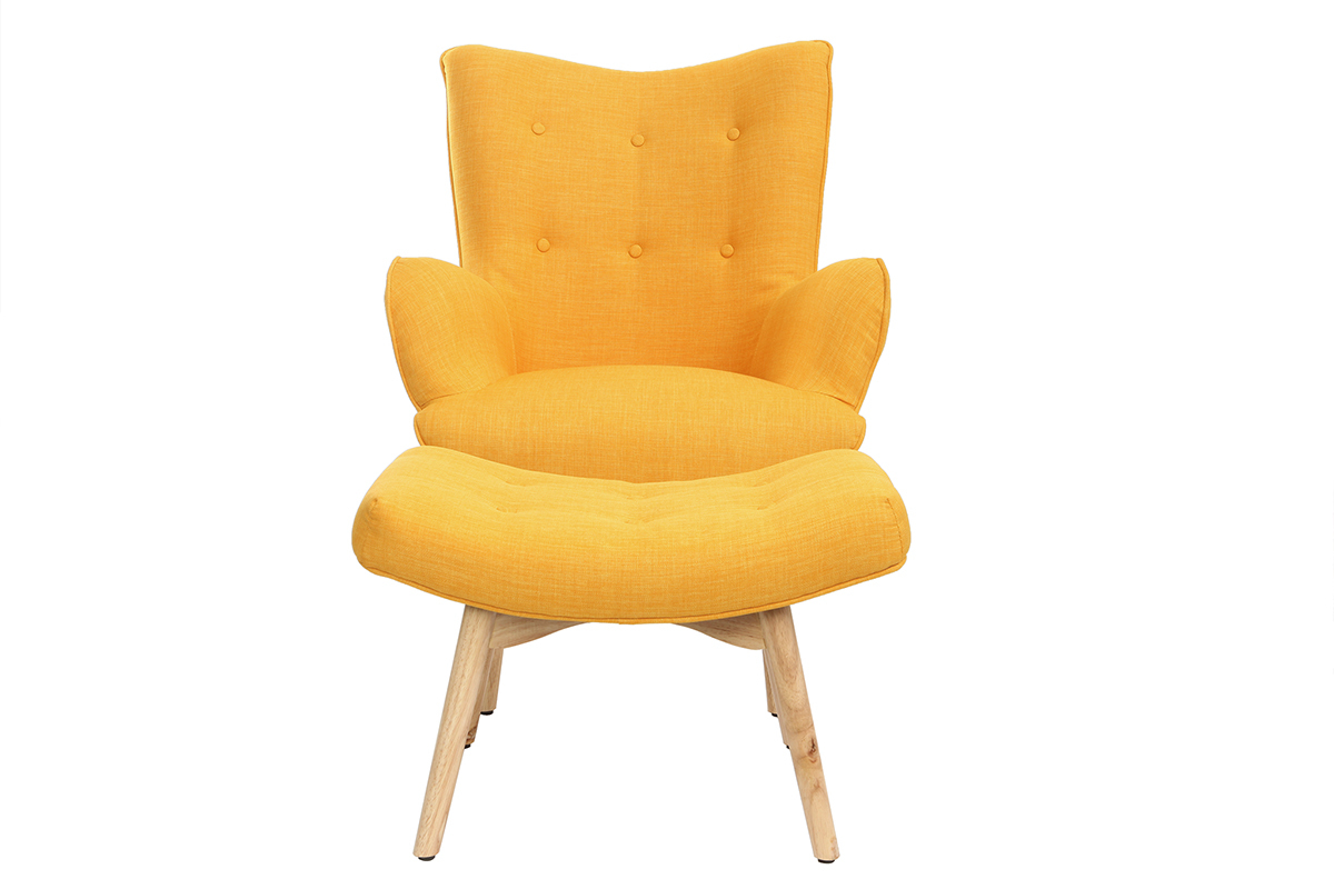 Poltrona design scandinava con poggiapiedi giallo e legno chiaro BRISTOL