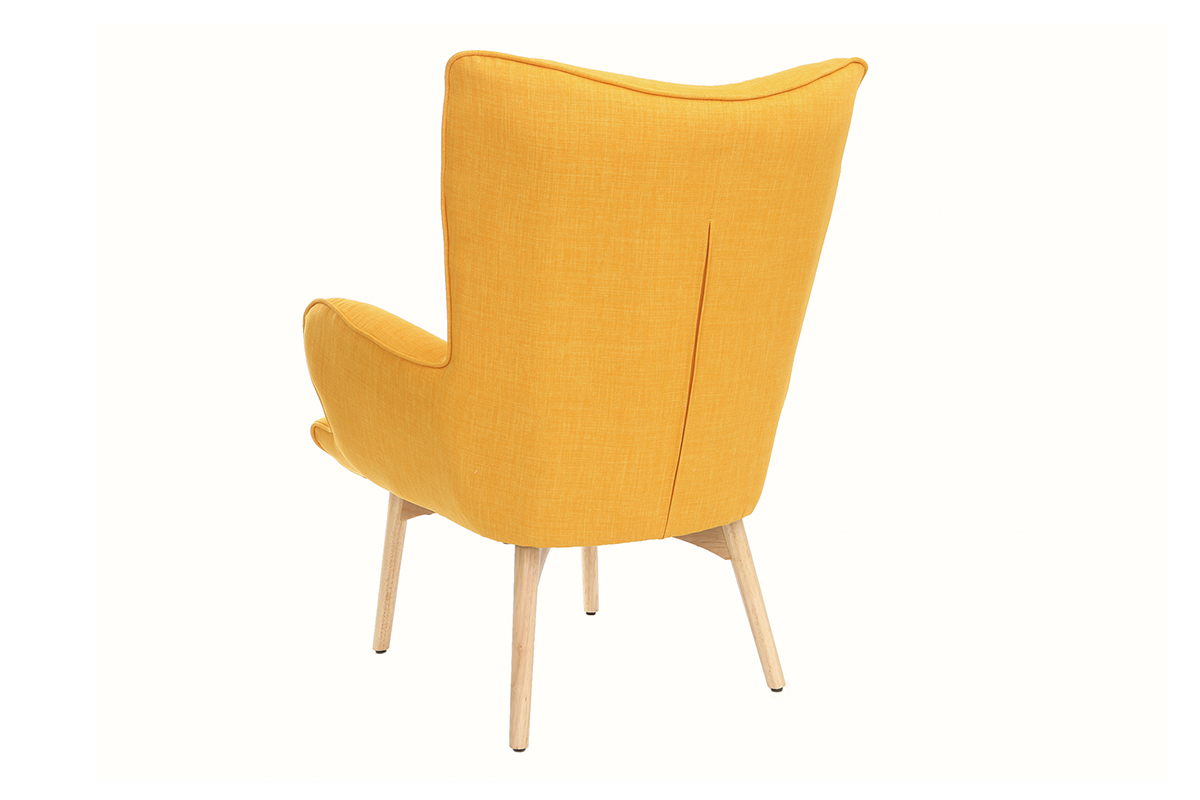 Poltrona design scandinava con poggiapiedi giallo e legno chiaro BRISTOL