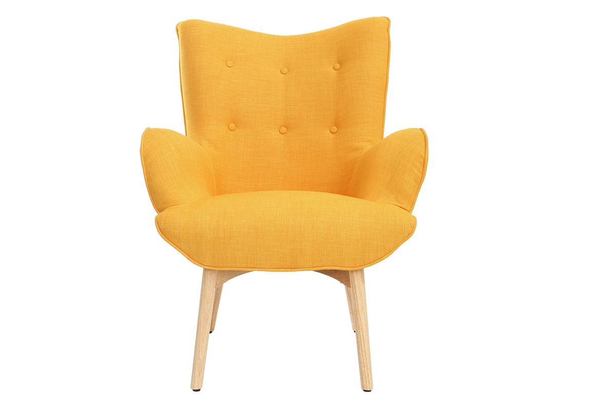 Poltrona design scandinava con poggiapiedi giallo e legno chiaro BRISTOL