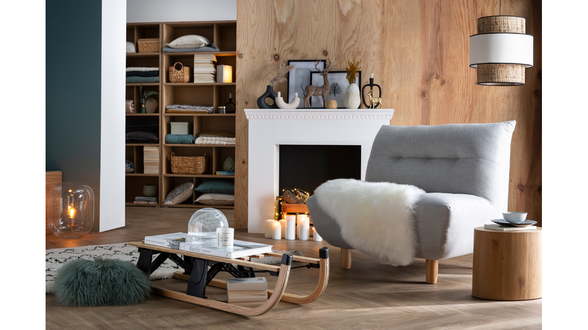 Poltrona design scandinavo grigio e quercia YUMI