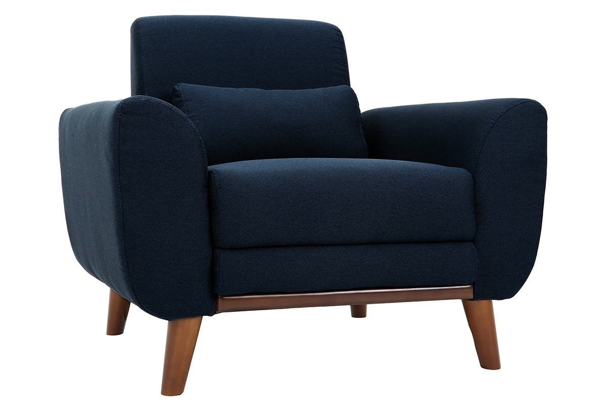 Poltrona design tessuto blu e noce EKTOR