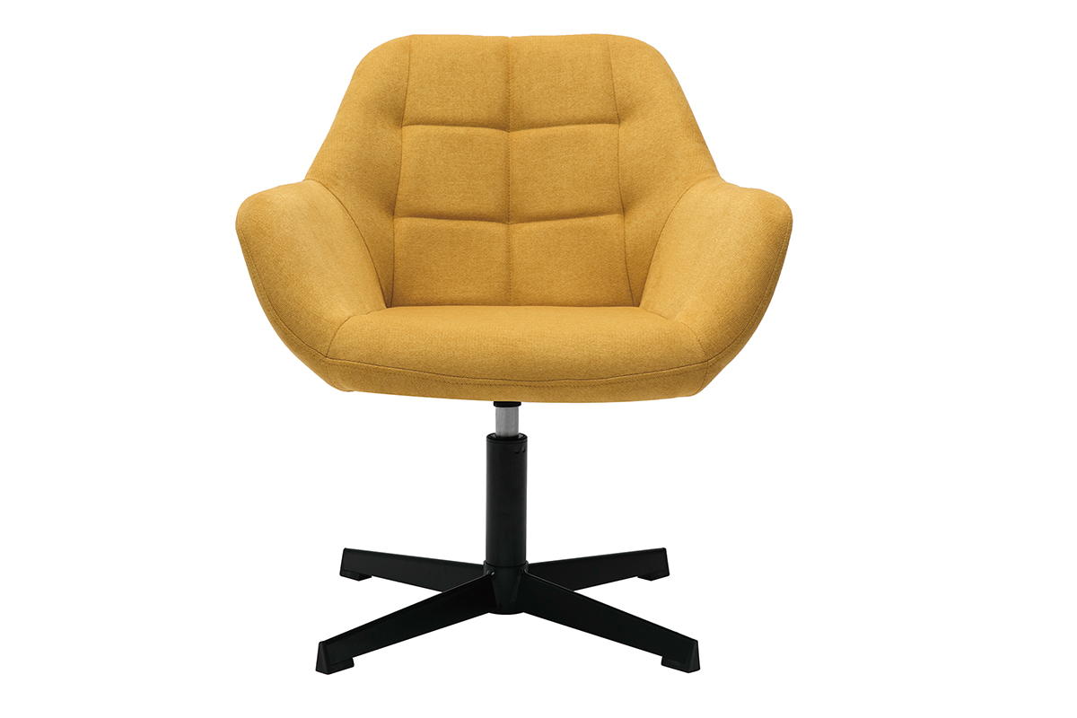 Poltrona design tessuto effetto velluto giallo senape e metallo nero DARWIN