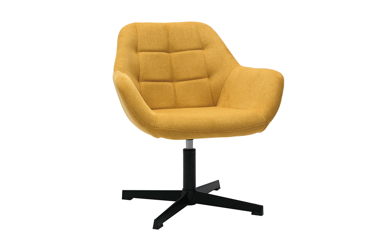 Poltrona design tessuto effetto velluto giallo senape e metallo nero DARWIN