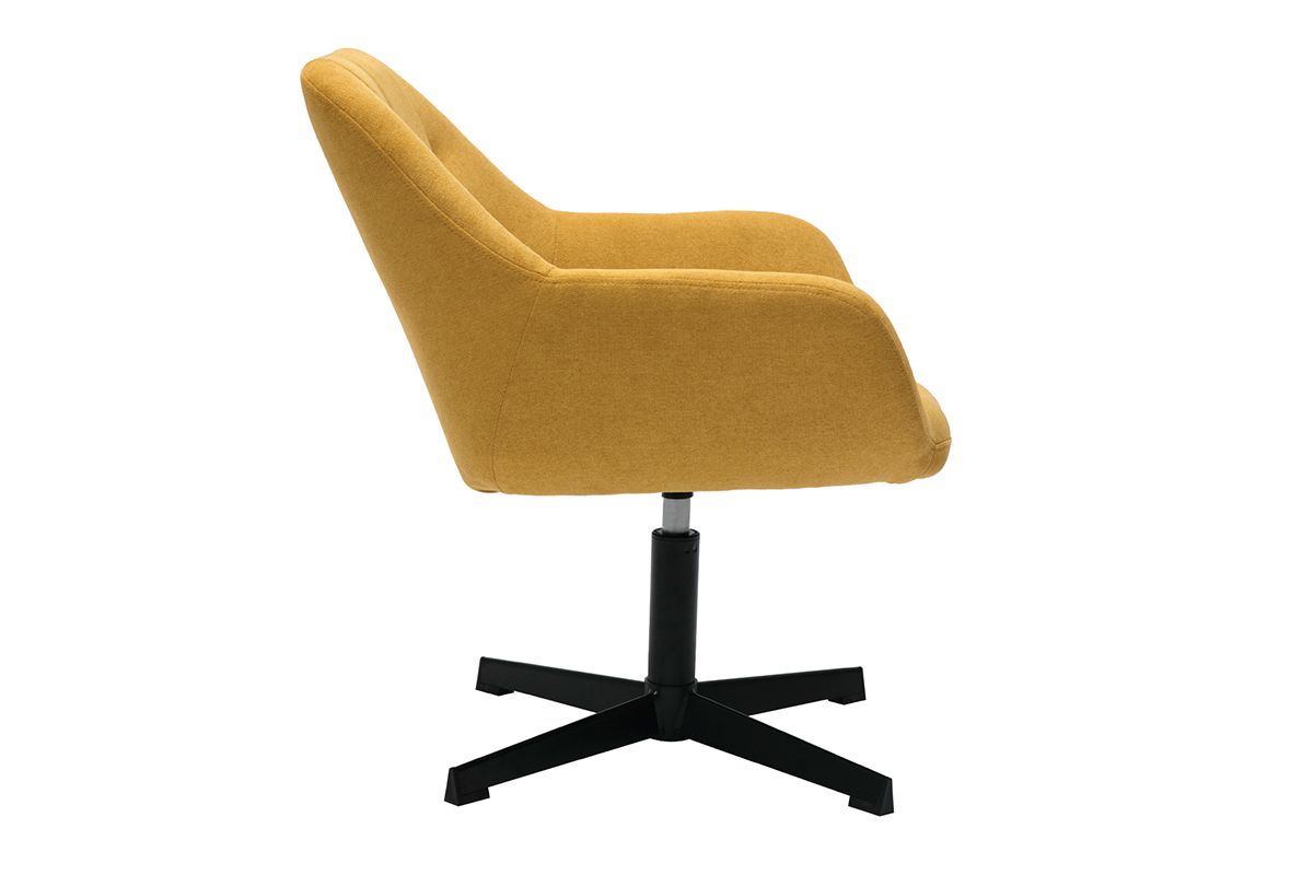Poltrona design tessuto effetto velluto giallo senape e metallo nero DARWIN