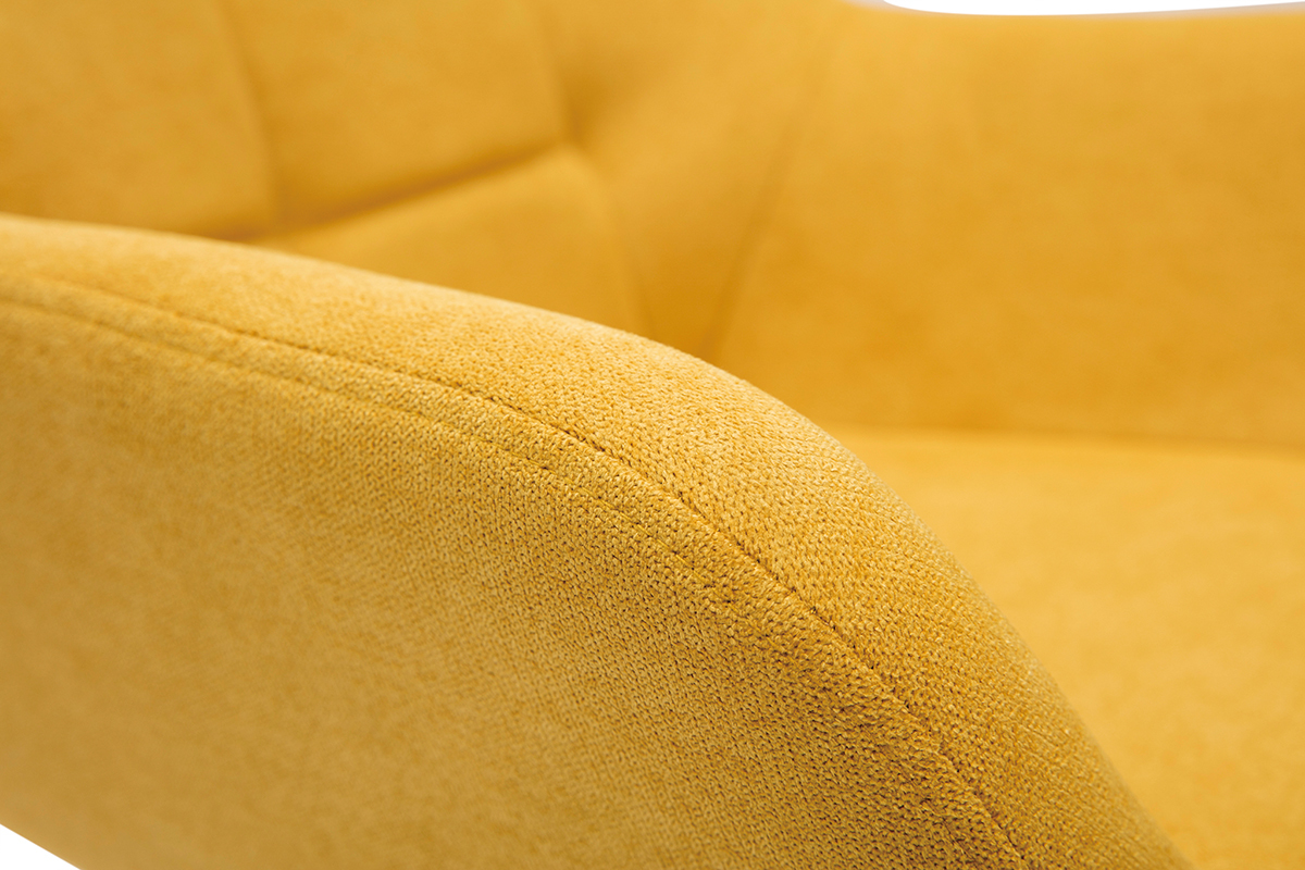 Poltrona design tessuto effetto velluto giallo senape e metallo nero DARWIN