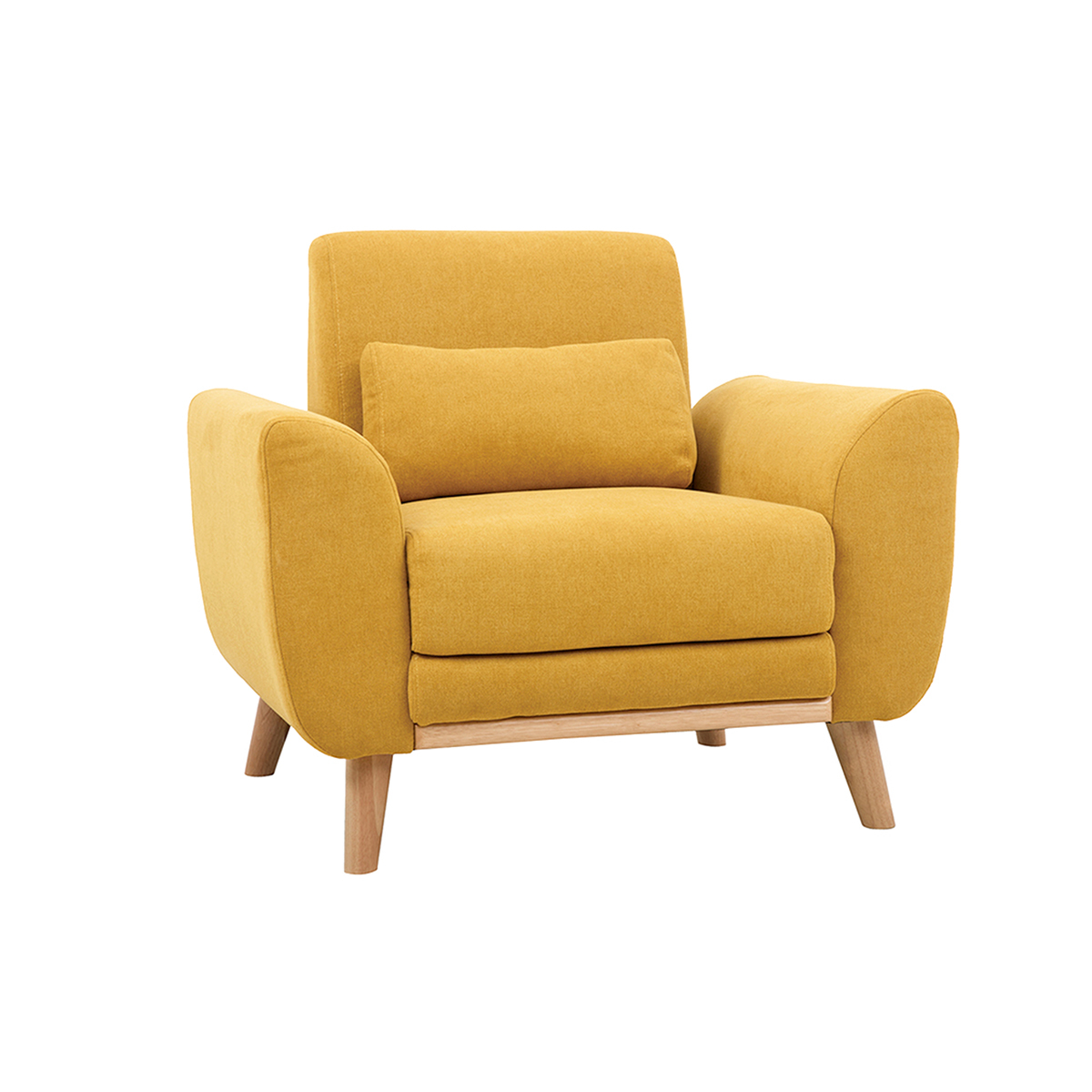 Poltrona design tessuto giallo senape e frassino EKTOR