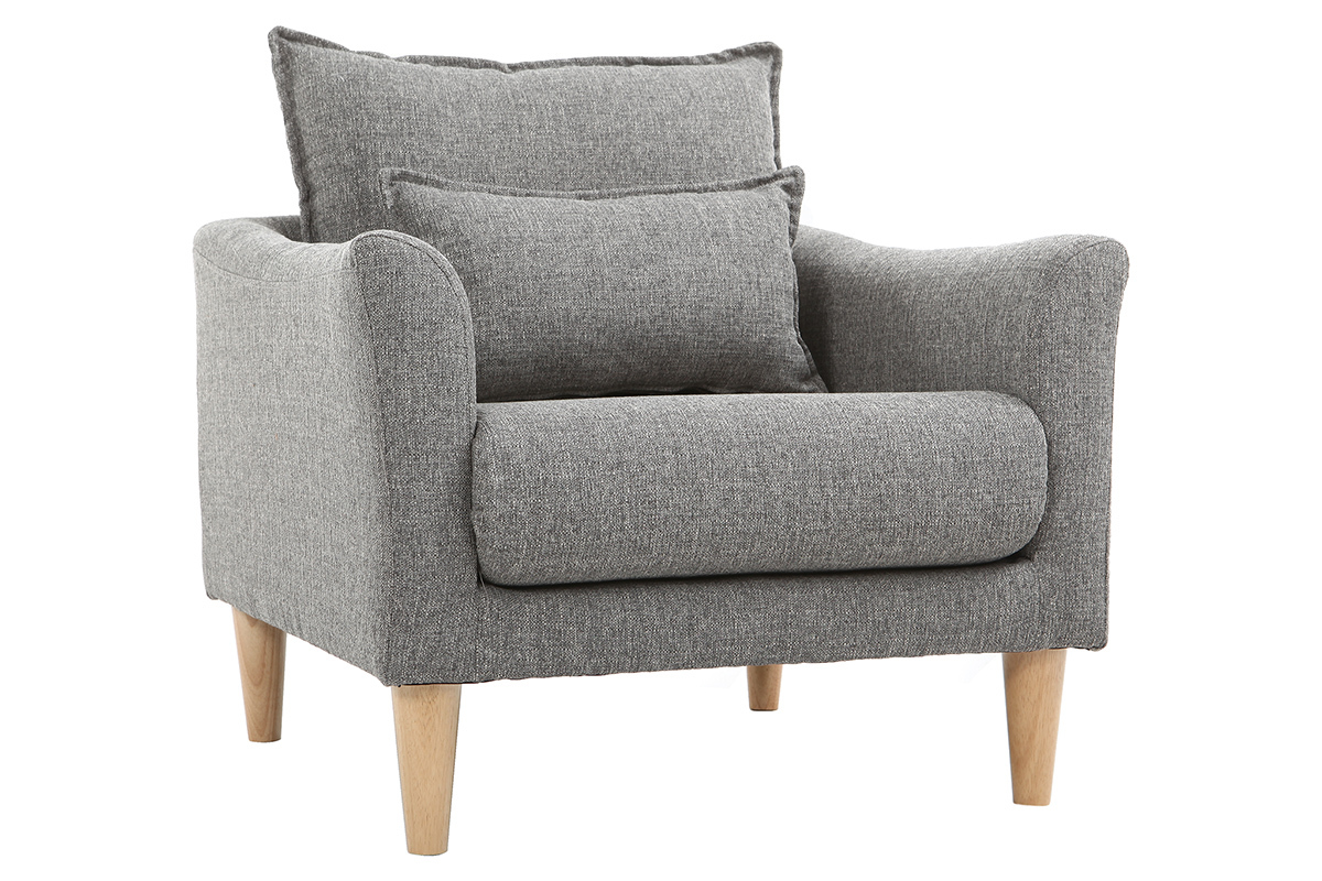 Poltrona design tessuto grigio e quercia KATE