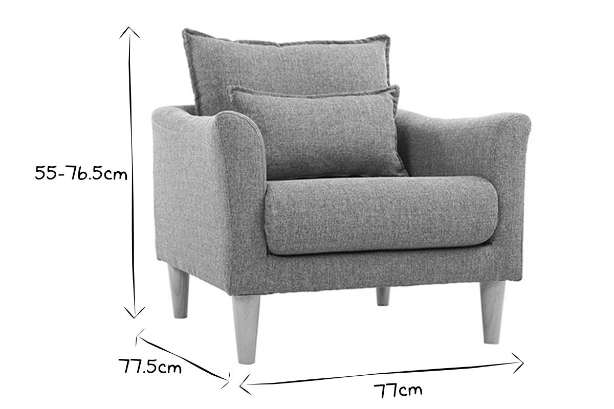 Poltrona design tessuto grigio e quercia KATE