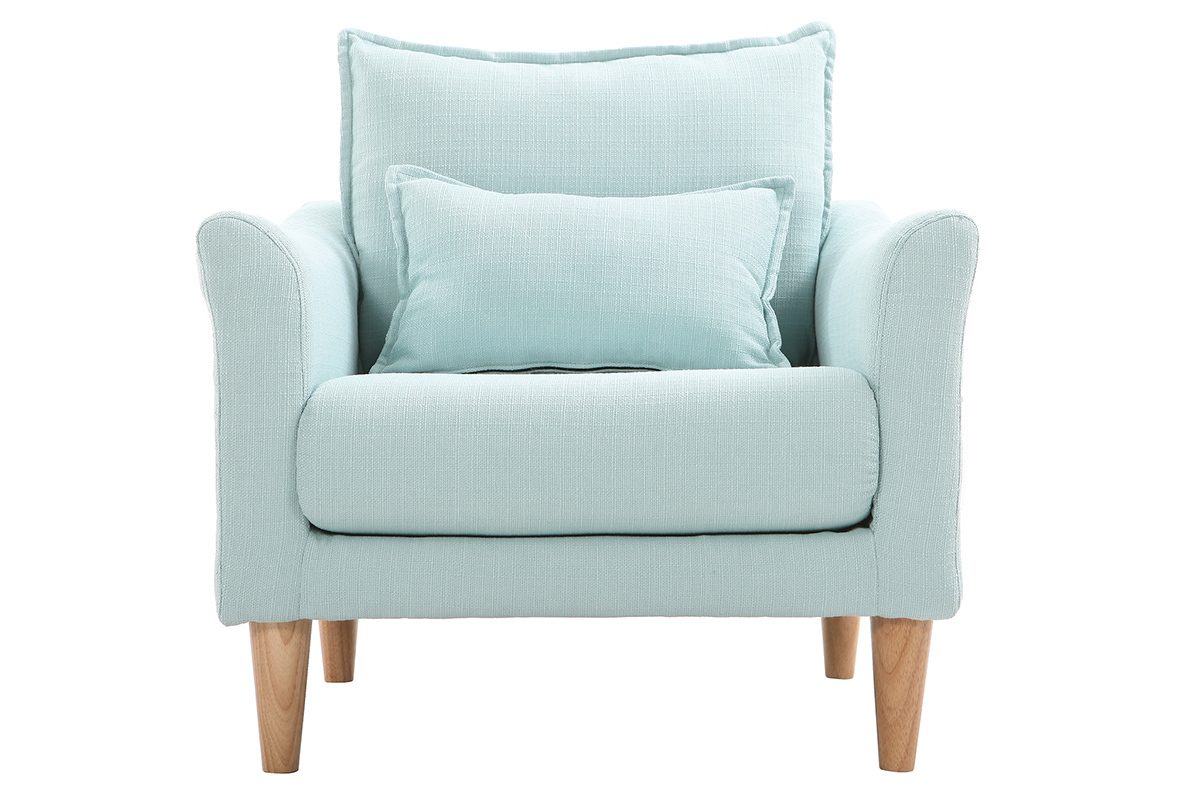 Poltrona design tessuto verde acqua e quercia KATE