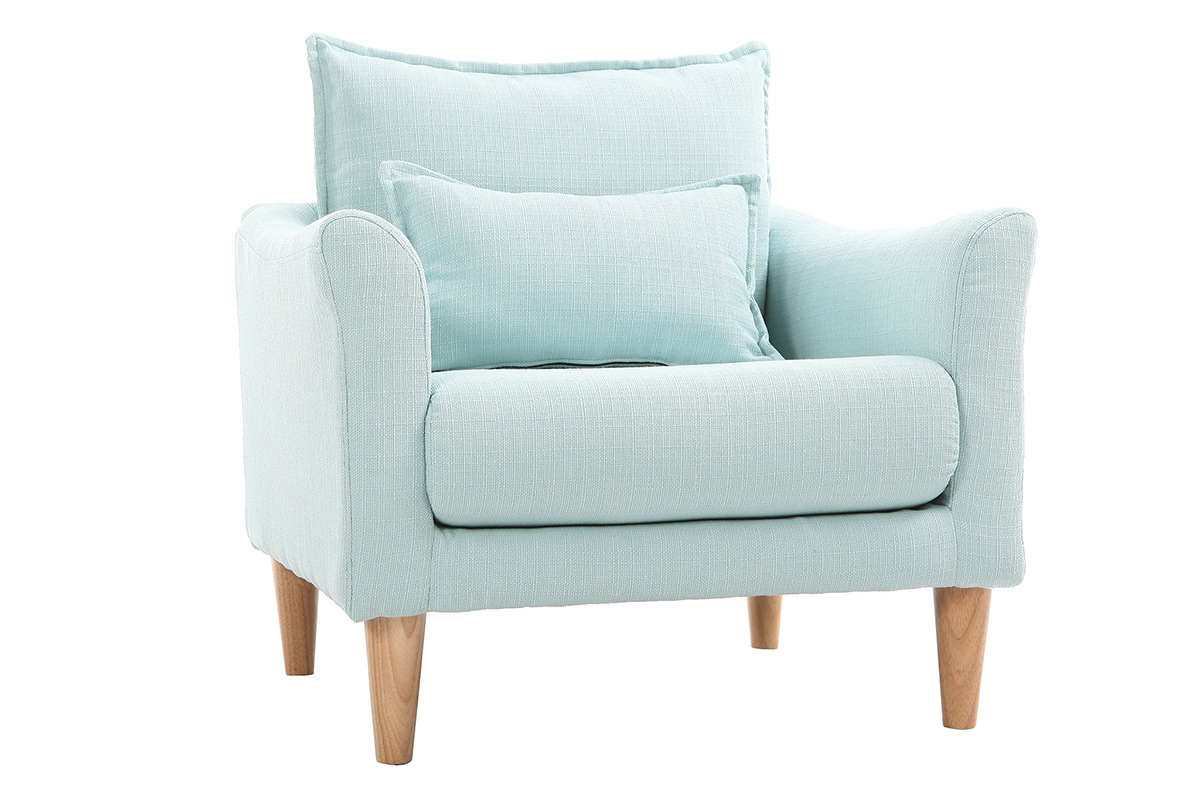 Poltrona design tessuto verde acqua e quercia KATE