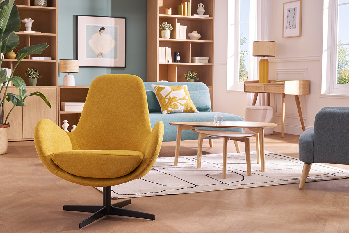 Poltrona design velluto giallo senape ANDY