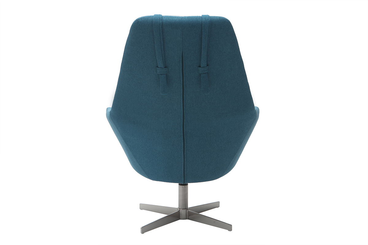 Poltrona desing girevole in tessuto blu anatra e piede metallico AMEDEO