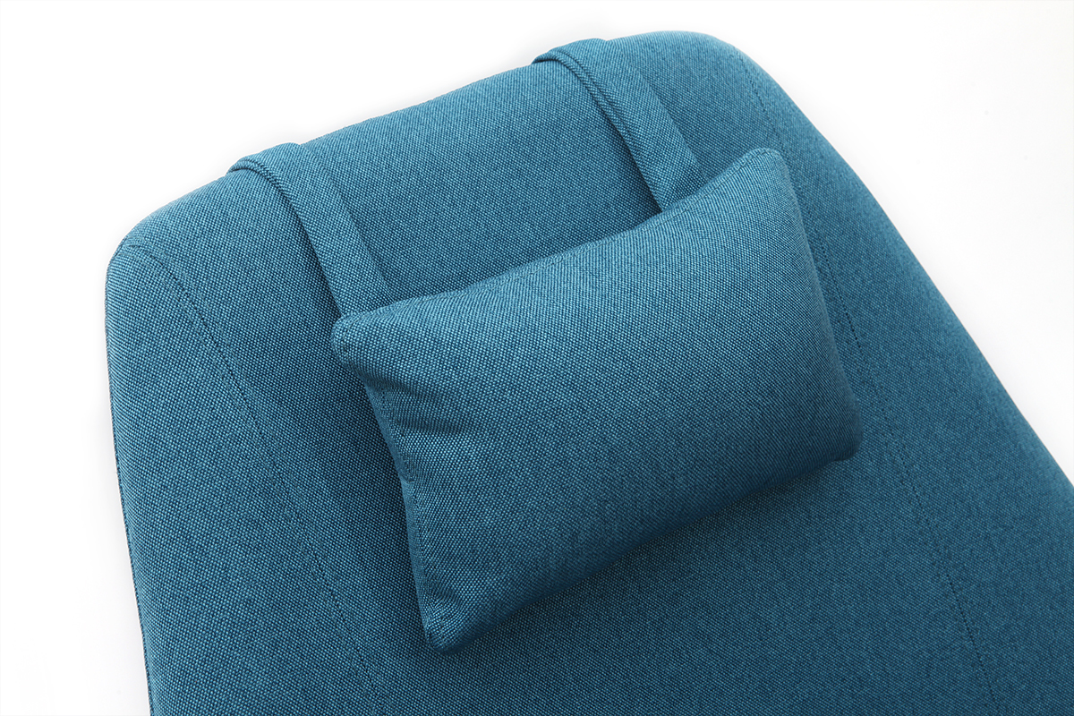 Poltrona desing girevole in tessuto blu anatra e piede metallico AMEDEO