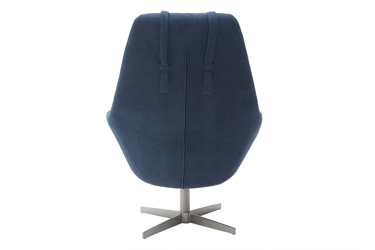 Poltrona desing girevole in tessuto blu e piede metallico AMEDEO