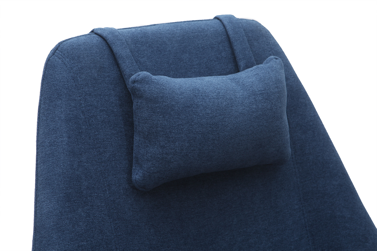 Poltrona desing girevole in tessuto blu e piede metallico AMEDEO