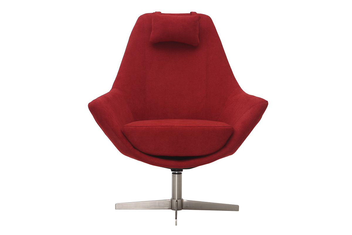 Poltrona desing girevole in tessuto rosso e piede metallico AMEDEO