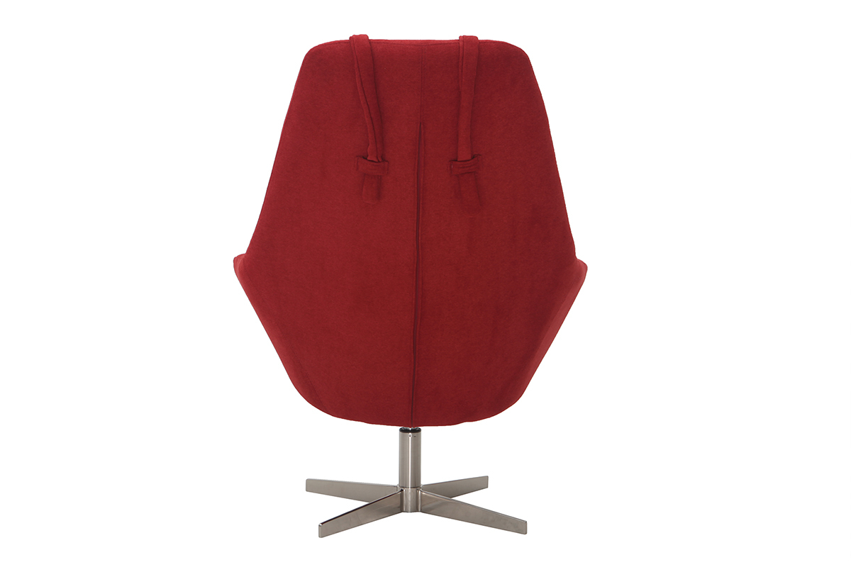 Poltrona desing girevole in tessuto rosso e piede metallico AMEDEO