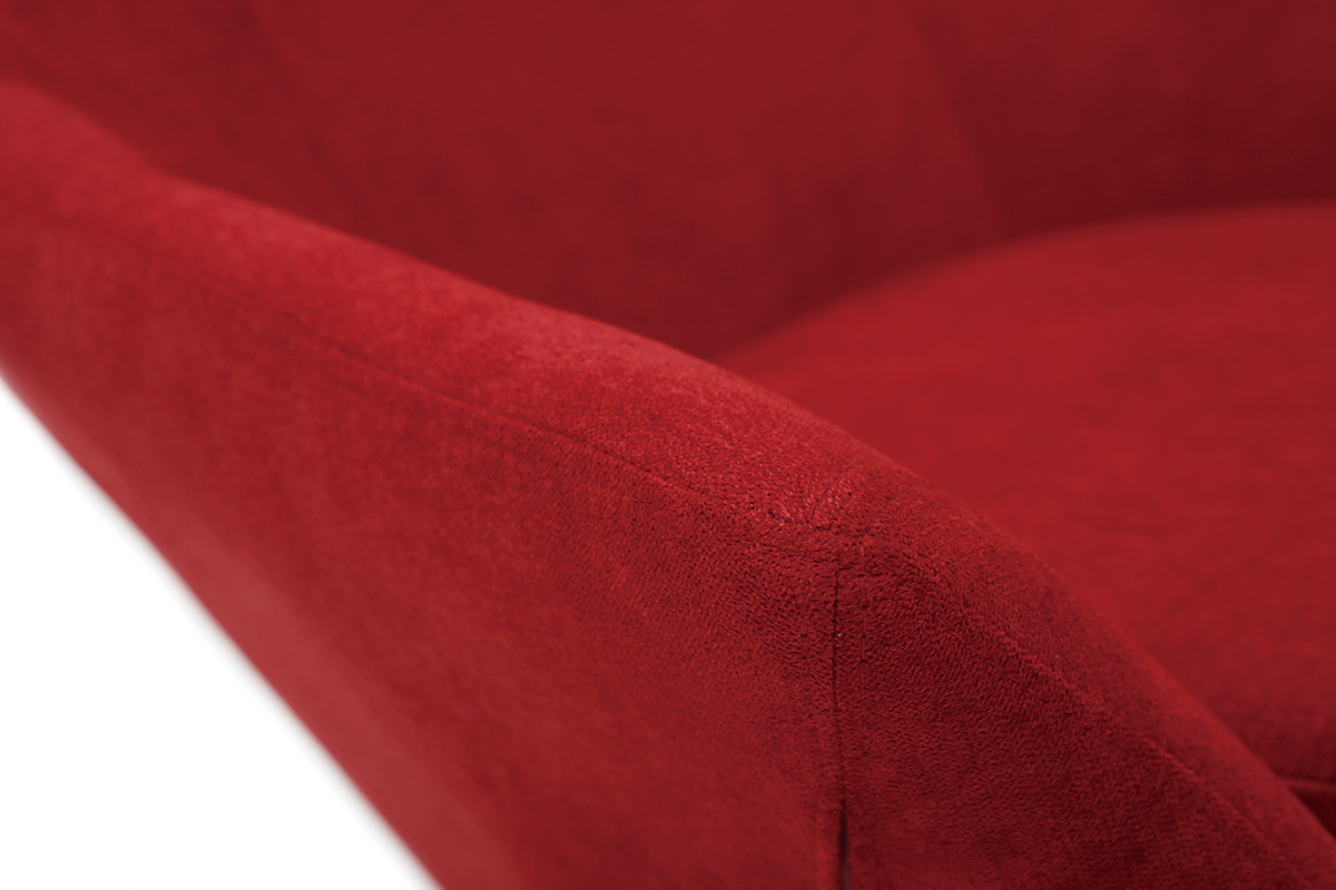 Poltrona desing girevole in tessuto rosso e piede metallico AMEDEO