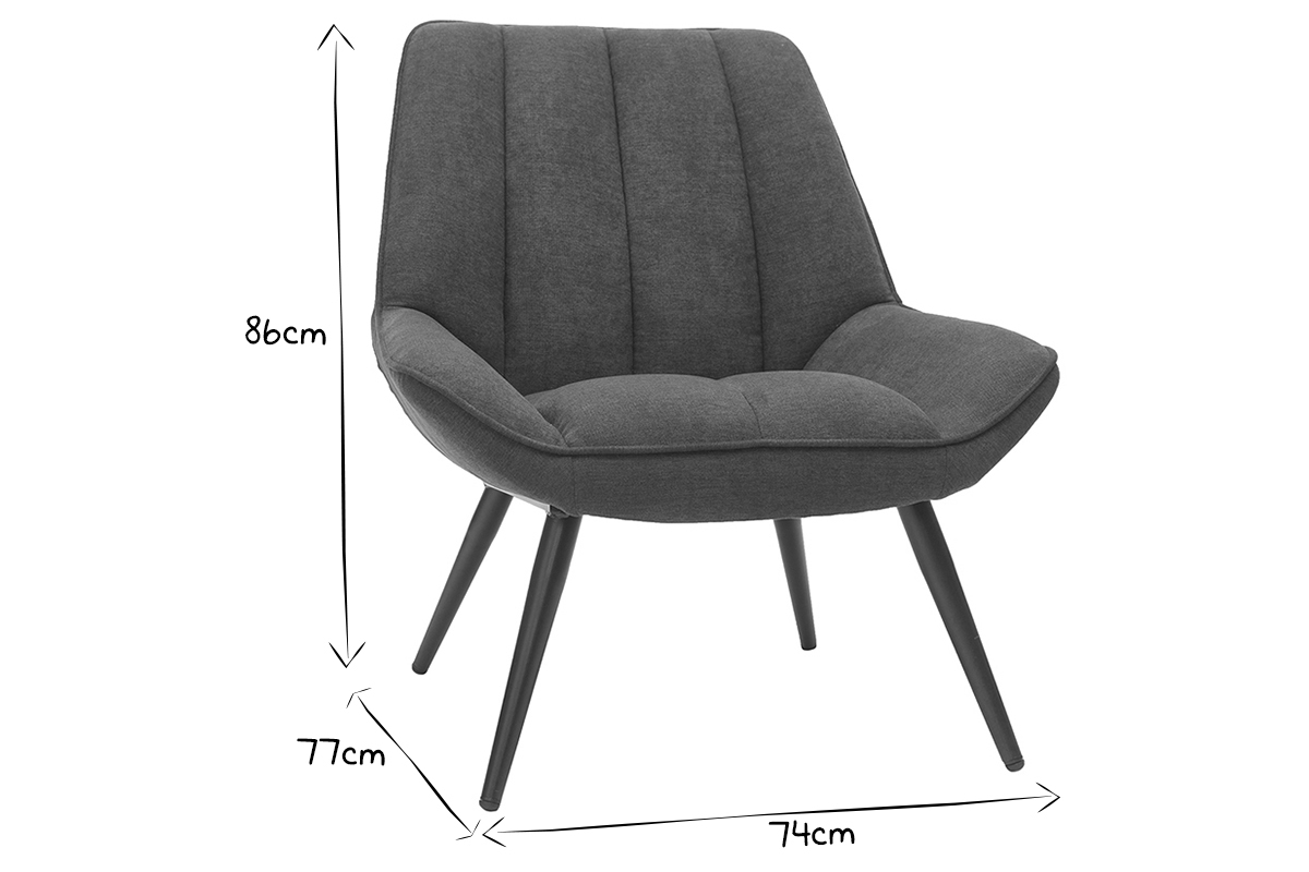 Poltrona di design BILLIE in tessuto effetto velluto grigio scuro