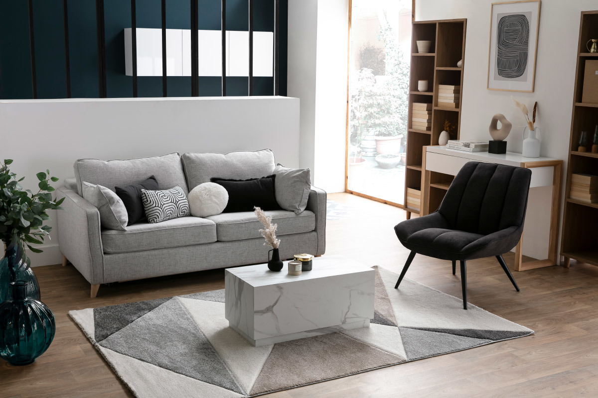 Poltrona di design BILLIE in tessuto effetto velluto grigio scuro