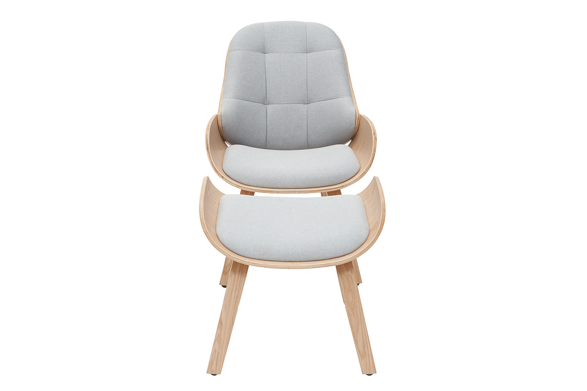 Poltrona di design con poggiapiedi in tessuto grigio chiaro e legno VIVI